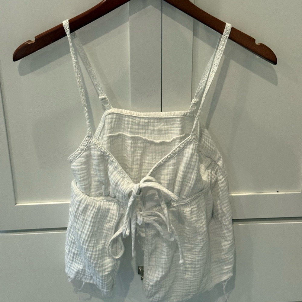 SHEIN White Textured Tank Top with Tie Front